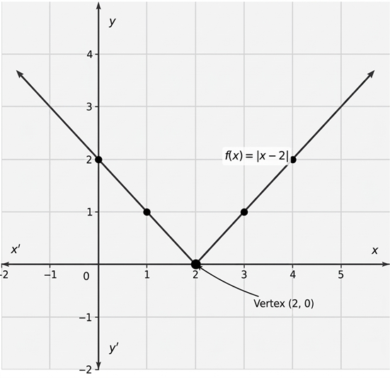 Graph of absolute function f(x)=|x-2|
